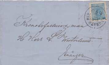 Inrikes brev i första viktklassen sänt från Gävle 10/7 1872 till Kronobefallningsman H Herr L. Westerlund, Enånger.