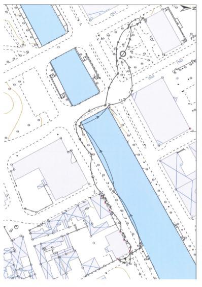 Figur 4 Karta över avvägningen av Södra strandgatan.