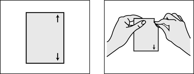 Steg 2: Öppna påsen med plåstret. - Riv längs pilarna till höger på påsen enligt bilden nedan. - Använd inte sax eftersom detta kan skada plåstret i påsen. - Dra ut plåstret.
