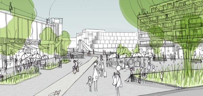 Bebyggelse En tät stadsstruktur Planförslaget innebär en ny årsring i Väsbys utveckling i form av en tät och funktionsblandad stadsdel med väl integrerade stråk.