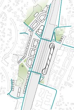 (GATA 1 ) på västra sidan löper parallellt med och direkt intill Ostkustbanan. Ladbrovägen blir en ljudmässigt utsatt gata med trafik som går genom stadsdelen.
