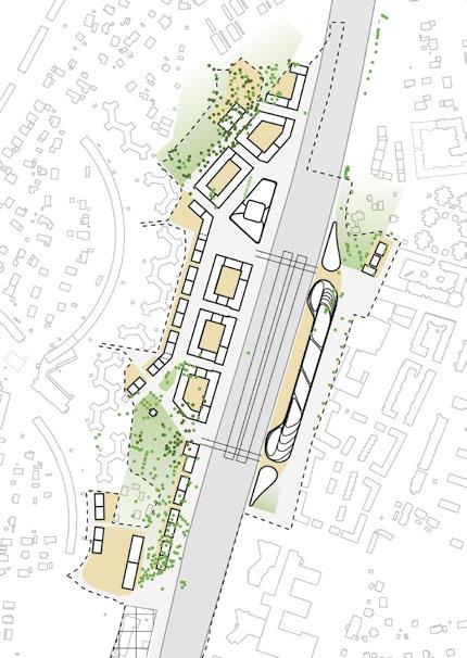 där den södra bron möter Industrivägen. Här ligger de största upplevelsevärdena i närheten till Väsbyåns vattenspegel och planteringar intill åfåran.
