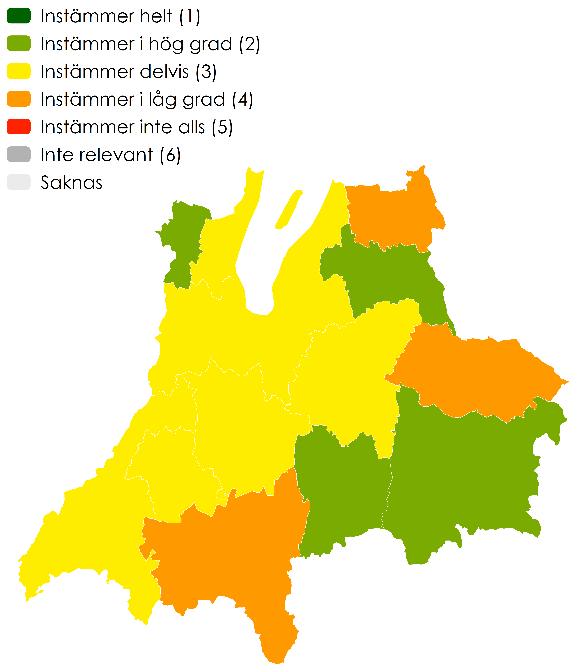 Del 2 - Bostadsmarknadsanalys Jönköpings län 2017 Bosättning av nyanlända bostadsförsörjning helhetsbild Figur 28 Visar hur kommunerna i länet svarat på följande fråga: Hur väl instämmer du med