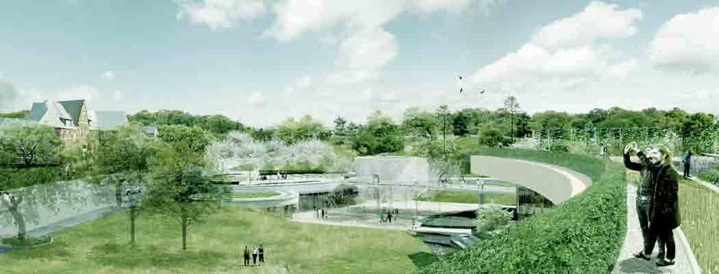 Campusområdets bärande gestaltningsidé tar sin utgångspunkt i Albanohöjdens bergsparti.