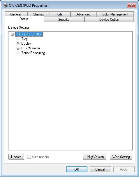 Verktyg för Windows Network Extension I Network Extension kan du kontrollera skrivarens inställningar och ange sammansättningen av alternativen. 3 Klicka på [Uppdatera]. 4 Klicka på [OK].