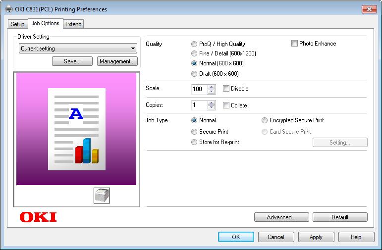 För Windows PCL-skrivardrivrutin [Jobbalternativ] (Job Options)-flik [Inställningar] (Setup)-flik Drivrutinsinställning (Driver Setting) Preview (Preview) Size (Size) Källa (Source) Vikt (Weight)