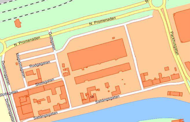 arbetslokaler eller parkeringsanläggningar byggs längs med Packhusgatan för att skapa ett bullerskydd för bostäderna innanför. 21 Figur 5. Karta från Eniro 22. Vägar och gator i området.