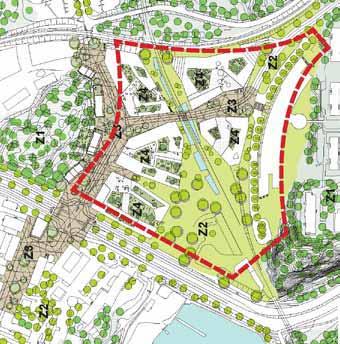 En 50 meter bred zon längs Värtabanan kan inte utnyttjas för bebyggelse vilket är en stor exploateringsförlust som måste kompenseras med högre husvolymer på