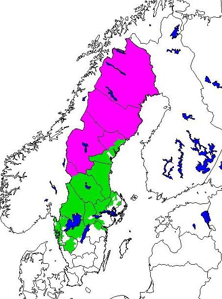 11. English figures and tables 11.1. Figures Figure 1. Censused areas. Lilac = reindeer husbandry area.