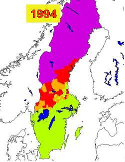 Figure 6. The southward expansion of the lynx population 1994 2004.