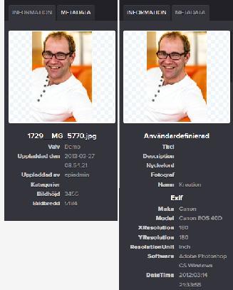 6.1.4. Filinformation och metadata Filinformation och metadata för en vald fil visas i informationsområdet.