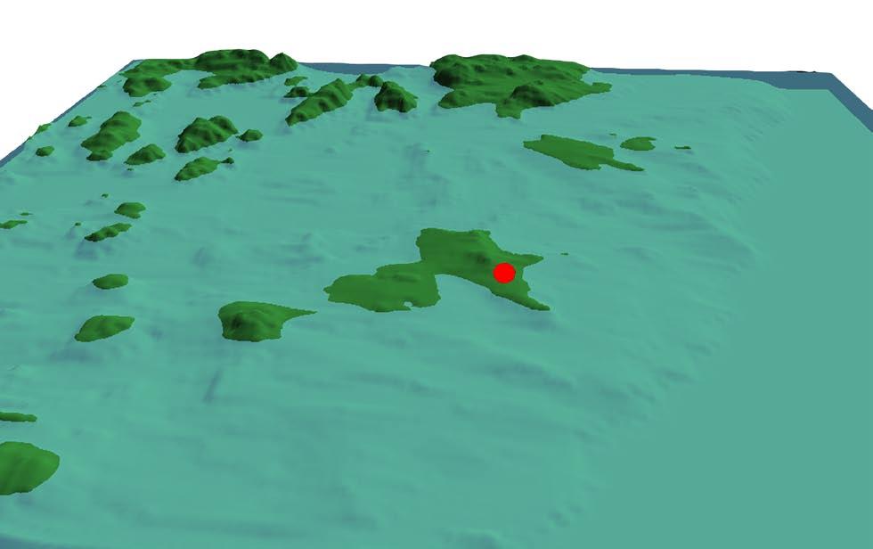 Fig. 6. För 11 000 år sedan utgjorde denna del av Onsala en ö belägen invid en djup havsvik. Undersökningsplatsen är markerad.