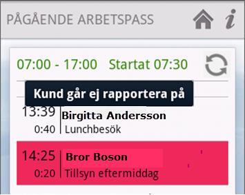 för ditt aktuella arbetspass.