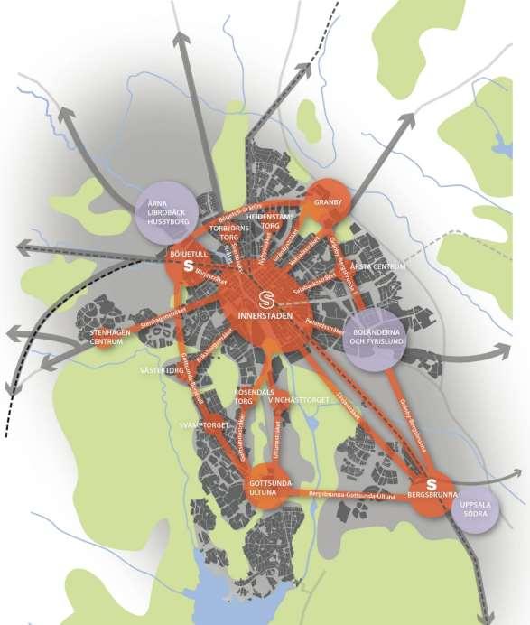 Strukturbild 2050 + Så säger översiktsplanen Skapa närhet och mervärden genom att koncentrera, blanda och koppla samman Ha beredskap för 340 000 kommuninvånare år 2050 En