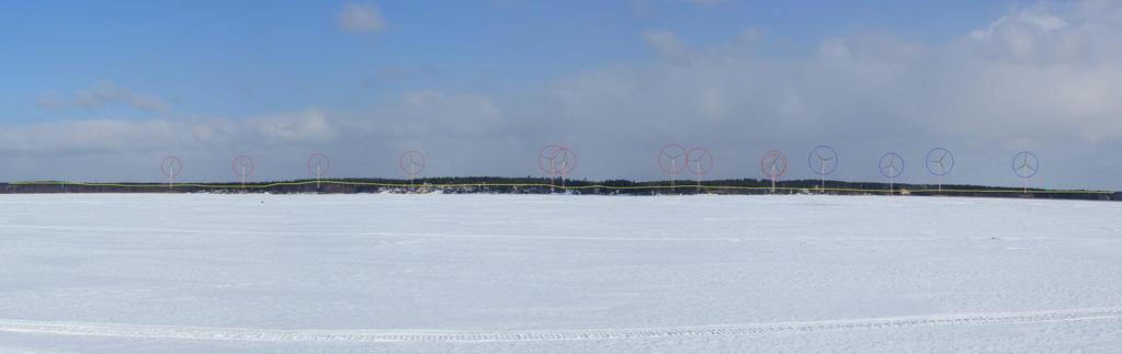 FCG DESIGN OCH PLANERING AB PLANBESKRIVNING 66 (86) Figur 29. Gråsjälsörarna (fotomontage 4), avståndet till närmaste kraftverk är cirka 4300 meter.