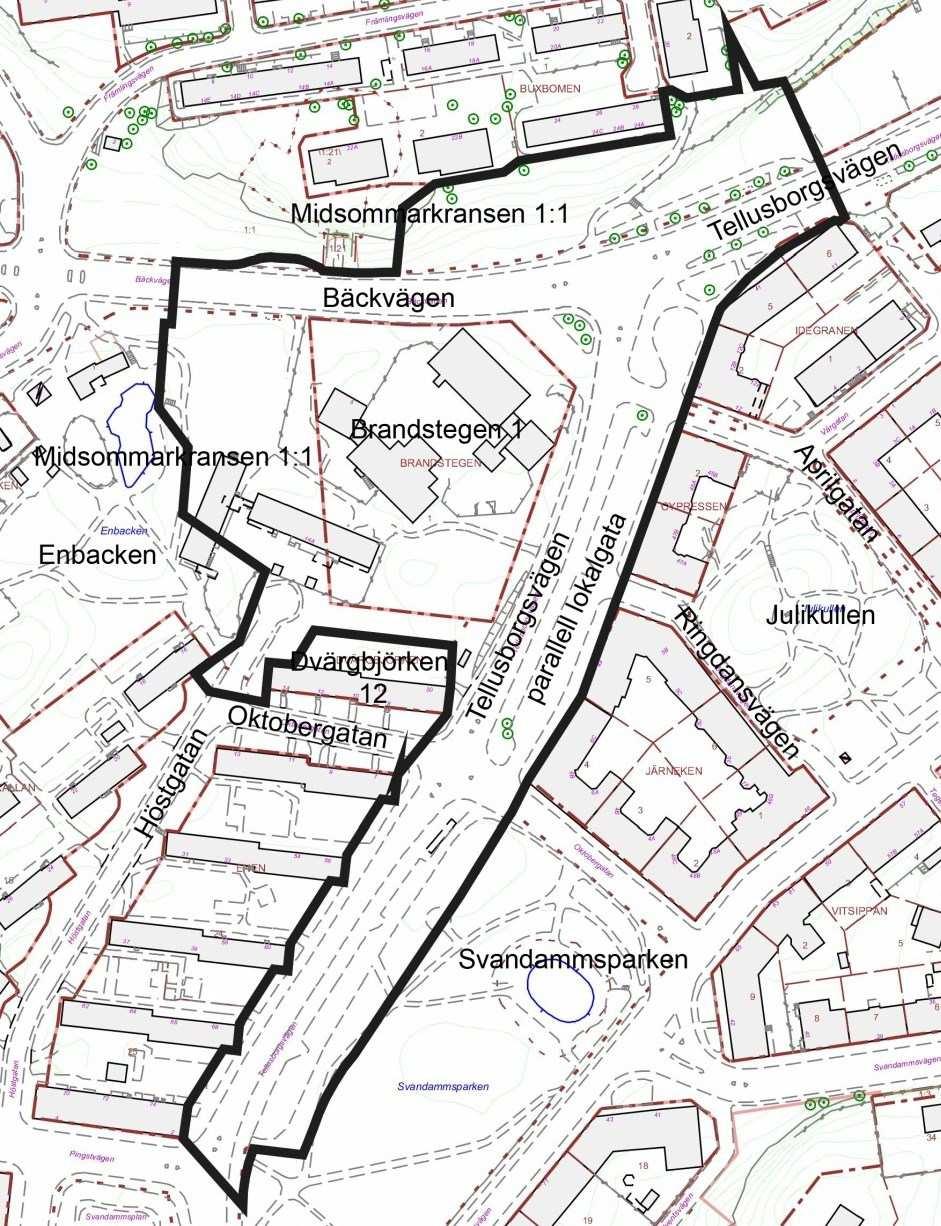 Sida 4 (14) Planområdets utbredning enligt samrådsförslaget (svart linje).