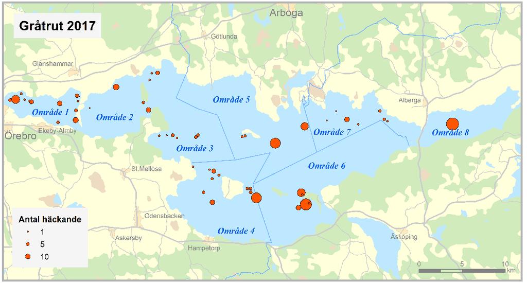 Figur 13. Fågelskär i Hjälmaren med häckande gråtrut år 2017.