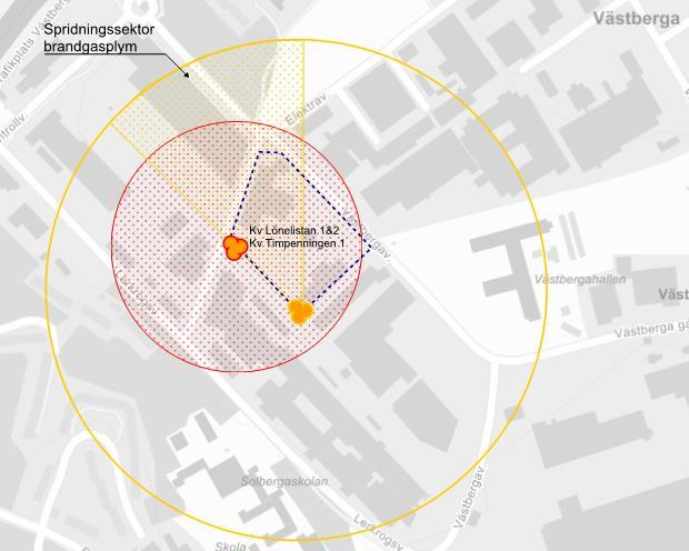 Frekvens (per år) Brandgruppen AB Datum: 2018-01-19 Kv. Lönelistan 1 och Timpenningen 1 & 2 Sida 30 (44) Figur 14, Individriskkonturer för vätgasexplosion och omfattande brand sammanvägt.