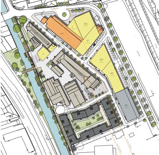 10 KVANTITATIV RISKANALYS FÖR ALMEDALS FABRIKER bostäder och 48 000 m² kontor och verksamheter. Den äldre befintliga bebyggelsen inom fastigheten Skår 57:14 omfattar ca 10 600 kvm BTA.