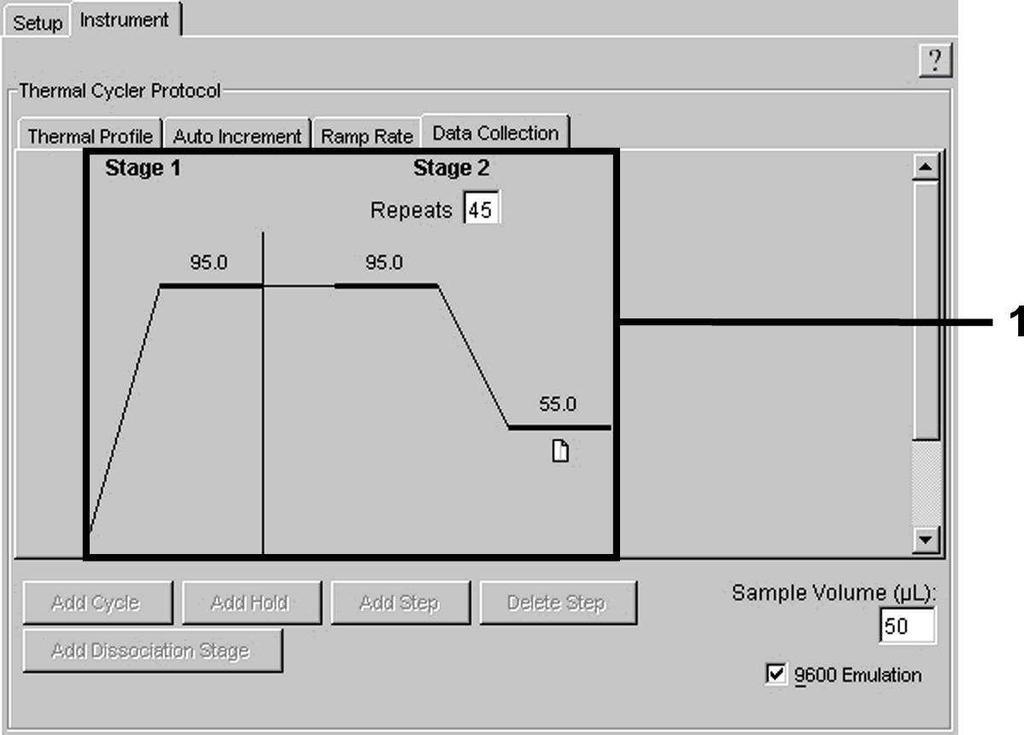 Fig. 22: Datainsamling (Data Collection). 8.5.3.5 Spara PCR-körningen Här kan du spara de angivna inställningarna (Setup) som mall, för att kunna använda dem senare i förändrad eller oförändrad form.