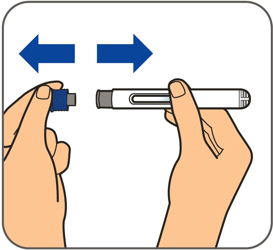 Steg 3: Dra nålskyddet rakt ut och kassera det i behållaren för skärande och stickande avfall.