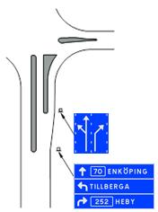 TILLÄMPNING Märke F6, tabellvägvisare, får inte sättas upp vid avfart.