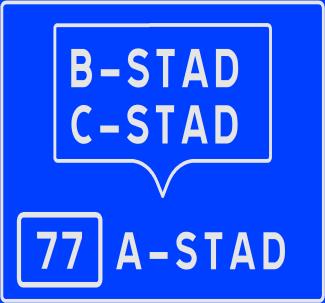 Då märket sätts upp på vägar med numrerade trafikplatser kan märke F27 trafikplatsnummer med aktuellt trafikplatsnummer användas under klammern för att ange det gemensamma vägvalet.