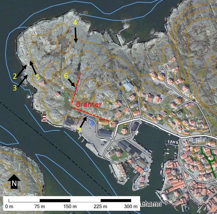 14 DETALJPLAN FÖR MOLLÖSUND, ORUST Figur 8 Numrerade pilar hänvisar till ovan presenterade figur nummer