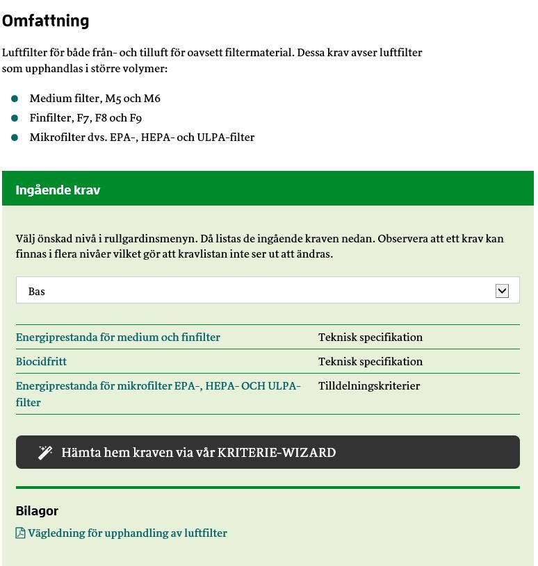 Luftfilter Visa kriterirna Välj