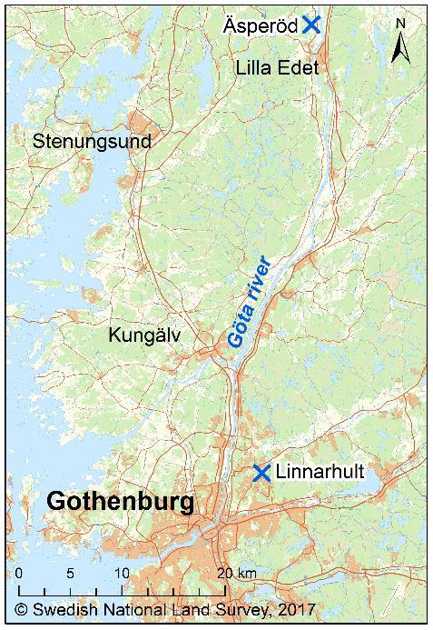 6 2. Fältområden Mätningar av portrycken i fält har utförts på två lokaler i Göteborgsområdet, se Figur 1. Äsperöd ligger strax norr om Lilla Edet, på Göta älvs västra sida.