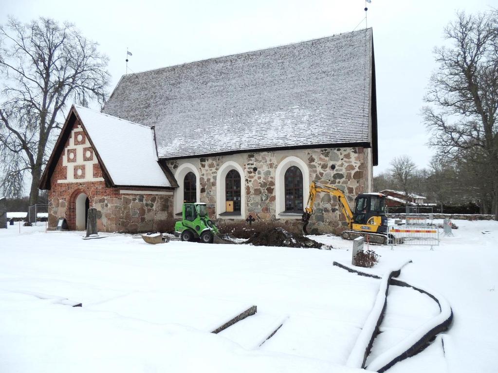 2018 års schaktningsövervakning 2018 års schaktningsövervakning företogs huvudsakligen utanför kyrkans yttermurar, där sammanlagt cirka 130 m 2 schakt övervakandes.