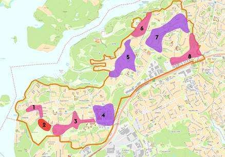 Sida 5 (15) Illustrationsplan med föreslagna fokusområden inom Fokus Skärholmen. Gränserna är i det här skedet preliminära.