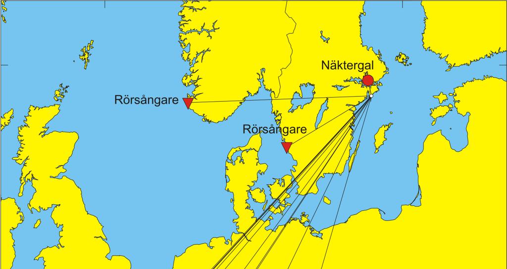 Återfynd Totalt har ringmärkningen resulterat i 21 återfynd (se fig 3).