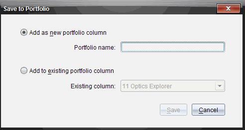 2. Spara filerna i en ny Portfoliokolumn eller lägg till dem i en befintlig Portfoliokolumn. För att lägga till filerna i en ny Portfoliokolumn väljer du Lägg till som ny portfoliokolumn.