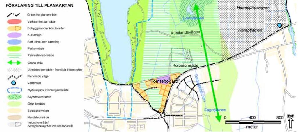 Översiktsplan Umeå + FÖP Nydala redovisar: ekologisk korridor som förbinder skogsområden norr och öster om Nydala med Grössjöområdet ett mindre grönt stråk