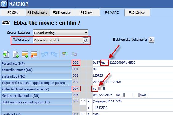 Video, DVD DVD katalogiseras som video/monografi med tillägg för fysiska egenskaper i fält 007.