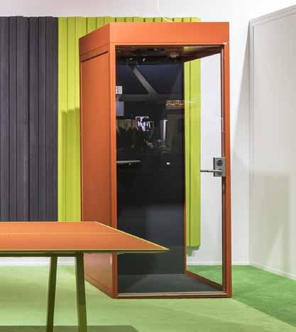 soundblock - silent pod Acoustic pod for focus work or conversation. Sound reduction: 25-30 db. Glass 10,76 lamell 35db. Door 10mm hardened glass 34db.