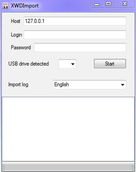 Spara svetsdata på USB-minne 5.16.3 Importera svetsdata från USB-minnet till Xnet Starta programmet XWDImport.exe. - Programmets startfönster öppnas. Bild. 5.11 Anslut USB-minnet med svetsdata till datorn.