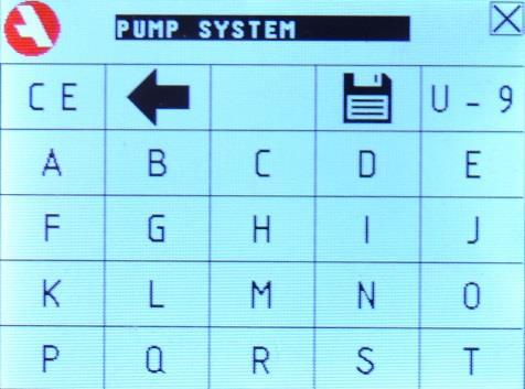 TANGENTBORD Om man vill namnge smörjpunkterna kan man göra det genom att på inställningsmenyn för smörjpunkten man vill namnge gå ned till raden märkt ID. Man kommer då till tangentbordet.