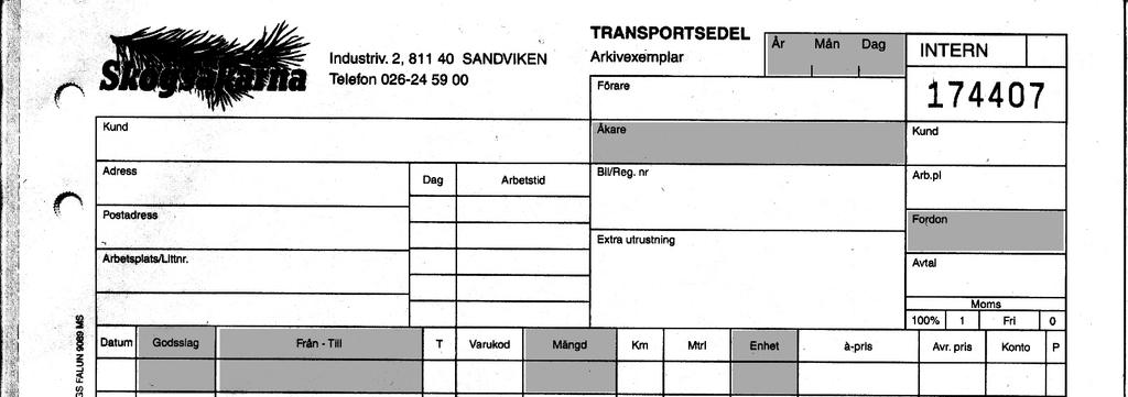 15. Transportsedel De fält som är skuggade på bilden nedan är obligatoriska och måste ovillkorligen vara ifyllda.