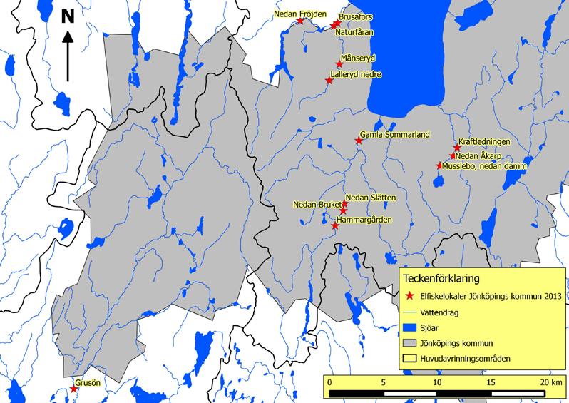 Elfiske i Jönköpings kommun 2013 De genomförda elfiskena har skett framförallt som uppföljning av tidigare fisken eller som uppföljningen av och inför fiskevårdsinsatser i Domneån, Lillån i