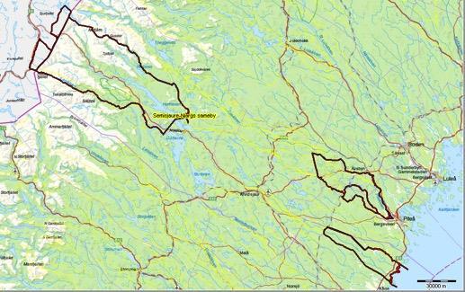 1.1 Semisjaur-Njarg betesområden Semisjaur-Njarg sameby är belägen i Norrbotten och består av tre separata betesområden med året-runt-markerna i väster även med bete i Norge samt två