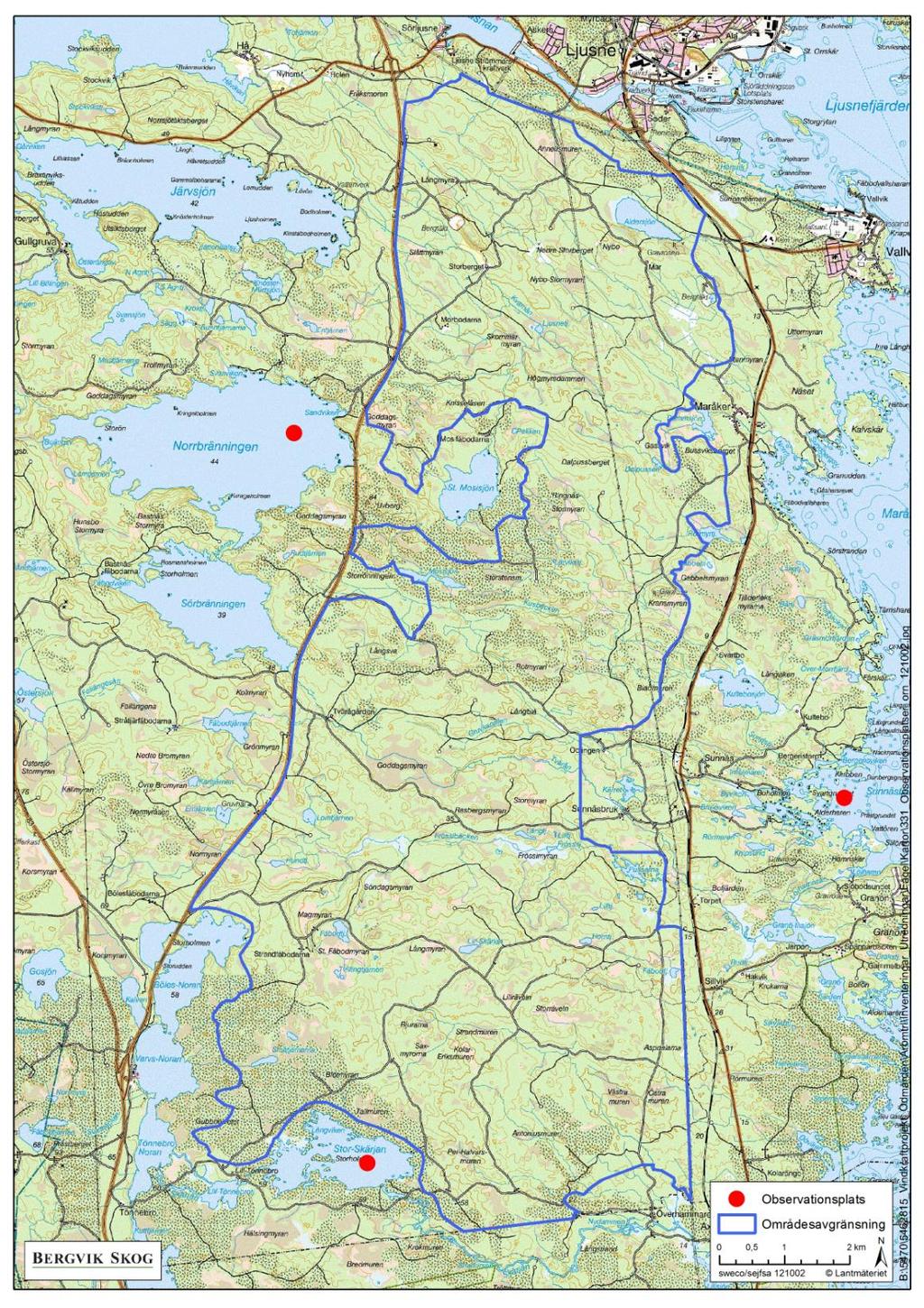 Karta 2 Kartbilden visar de platser som använts som observationsplatser.