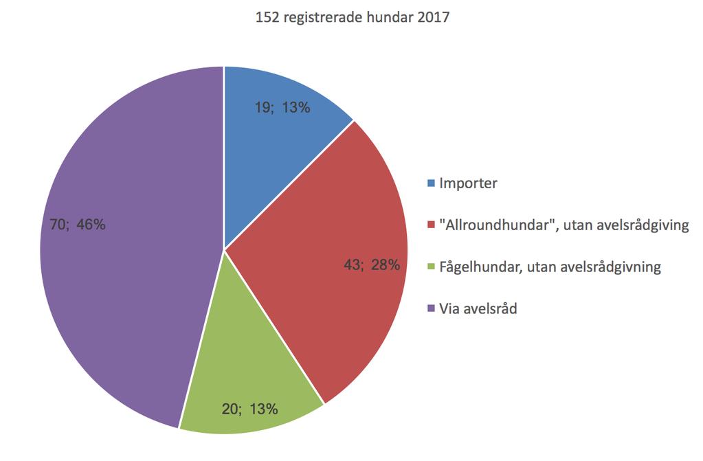 Registreringar 2017 registrerades 152 hundar och det är en stor del som hamnar i södra Sverige där ägarna oftast väljer bort fågeljakt.