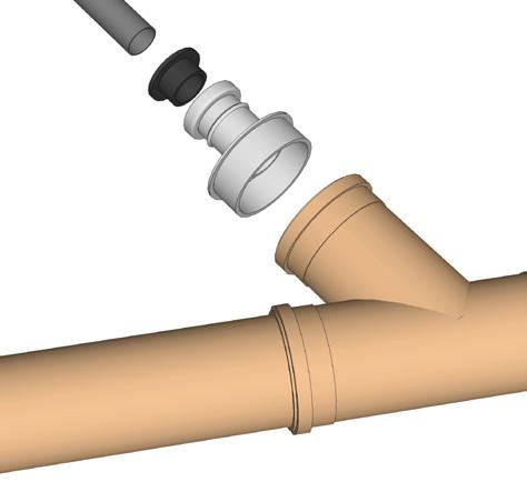 BAGA biotank Installationsanvisning Montera först ett y-språng med en dubbelmuff på slamavskiljarens inlopp. Montera en övergång Ø110/50 mm i språnget.