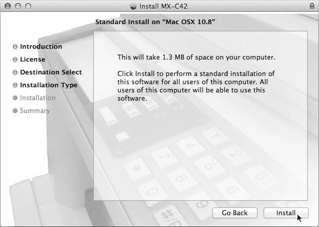 MAC OS X 7 8 Objaví sa okno licenčnej dohody. Skontrolujte, či rozumiete obsahu licenčnej dohody a potom kliknite na tlačidlo [Continue]. Objaví sa výzva k odsúhlaseniu podmienok licencie.