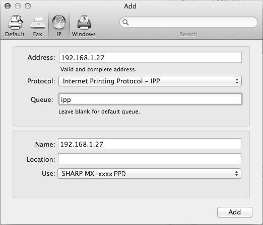 Tlač pomocou funkcie IPP MAC OS X Stroj môže tlačiť pomocou funkcie IPP.