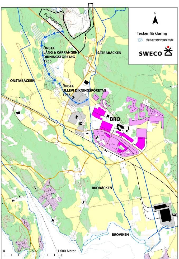 Sida 13 av 28 Avrinningsväg från den planerade kraftvärme- och biogasanläggningen till vattenrecipient (Sweco).