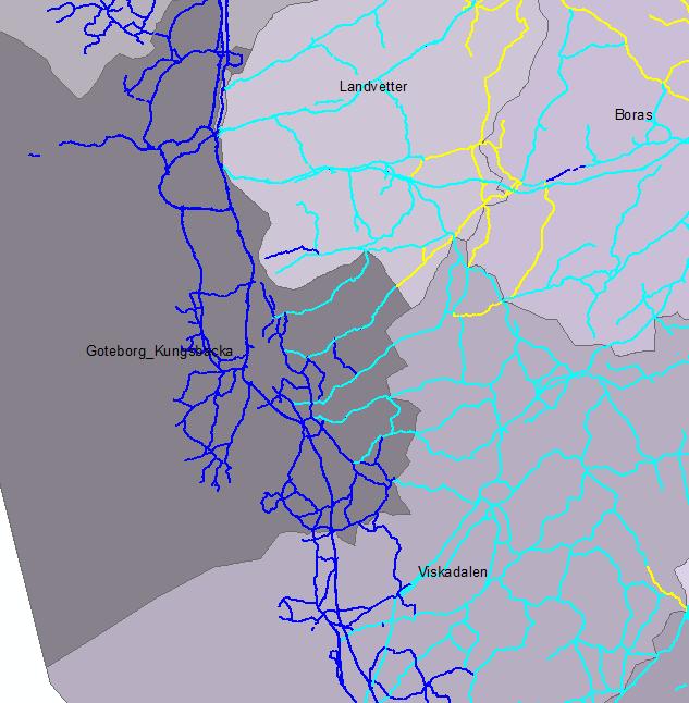 Dessa vägars väglag är mer likt väglaget i driftområdena i öster (Viskadalen och Landvetter) än Göteborg-Kungsbacka. Andel timmar med dåligt väglag under december 2014 i procent.