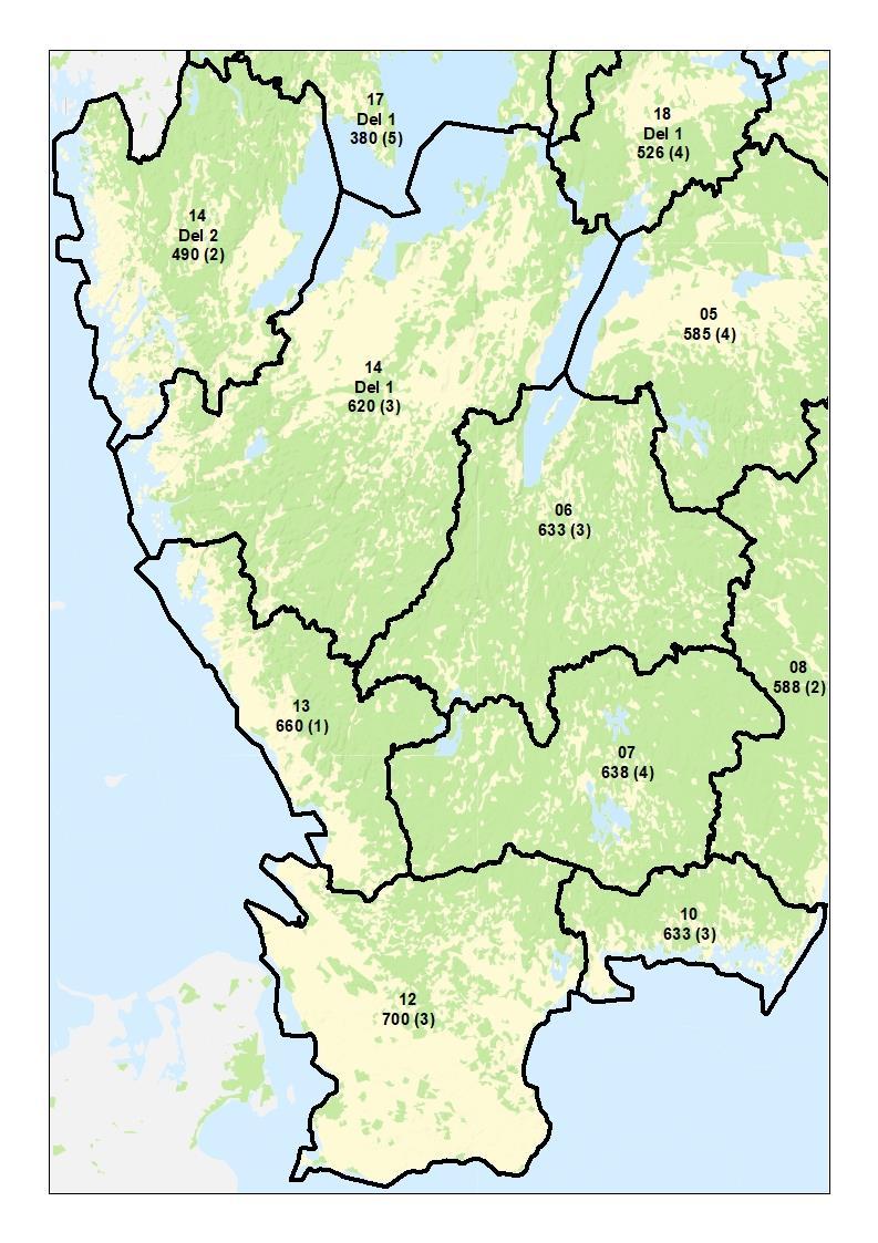 Bilaga A Län: Jönköping (06), Kronoberg (07), Blekinge (10), Skåne (12), Halland (13), Västra Götaland (14). Skogsmark kr/m 3 sk.